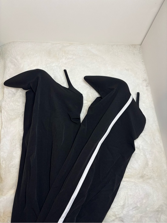 Azalea Wang Shoes - Black Stiletto pant boot with White Stripe